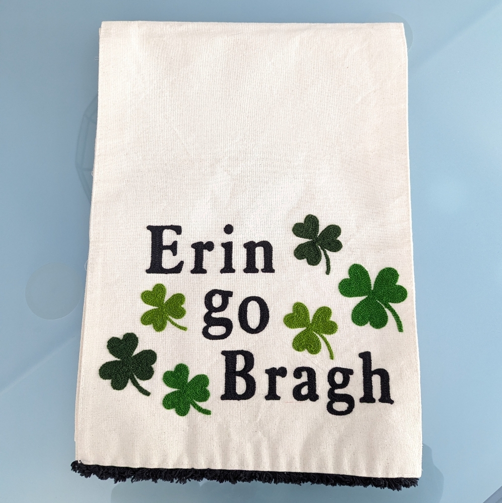 Erin Go Bragh Ireland Forever Shamrock Embroidered Cotton Table Runner